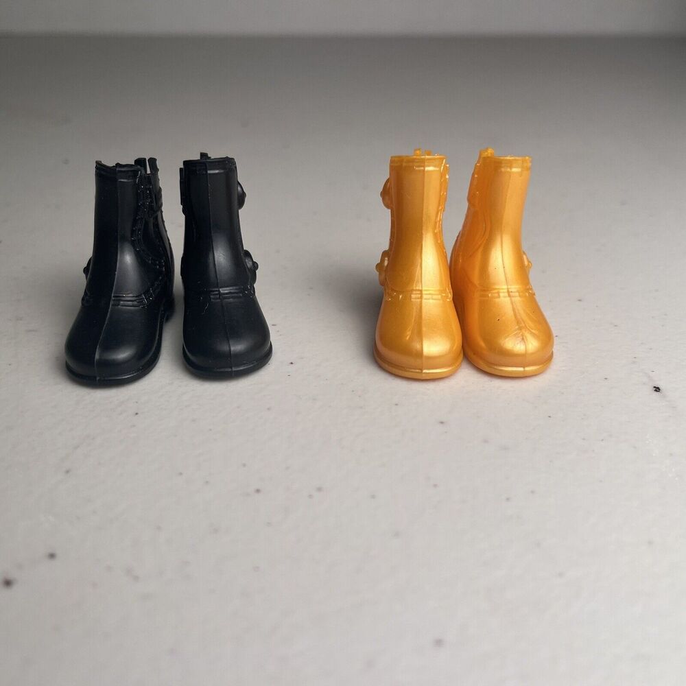 Barbie Doll Ken Shoes Boots Lot Gold and Black 2 Pairs Motorcycle Boots - Picture 3 of 10